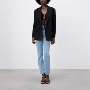 Sıcak satış sonbahar renkli çift göğüslü <span class=keywords><strong>blazer</strong></span> kadın düz renk gevşek Fit ofis iş ceket giymek - Product Image 5