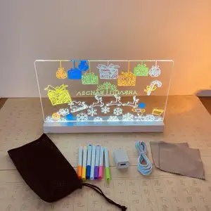 Acrylic blanks night light display stand USB rechargeable erasable writing board lamp DIY advertising for Bar Restaurant