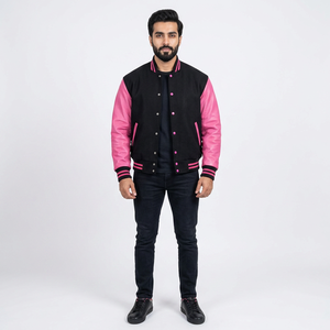 Veste de baseball unisexe d'hiver avec capuche en fourrure de mouton, motif imprimé personnalisé Varsity Letterman, fermeture à boutons, décontractée, en coton tricoté et toile - Product Image 1