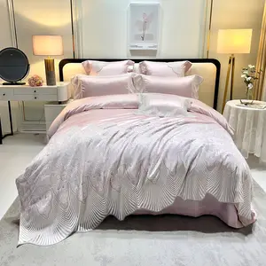 Luxury pink cotton comforter cover high-end king size orange lace duvet cover home textile bedding set manufacturer