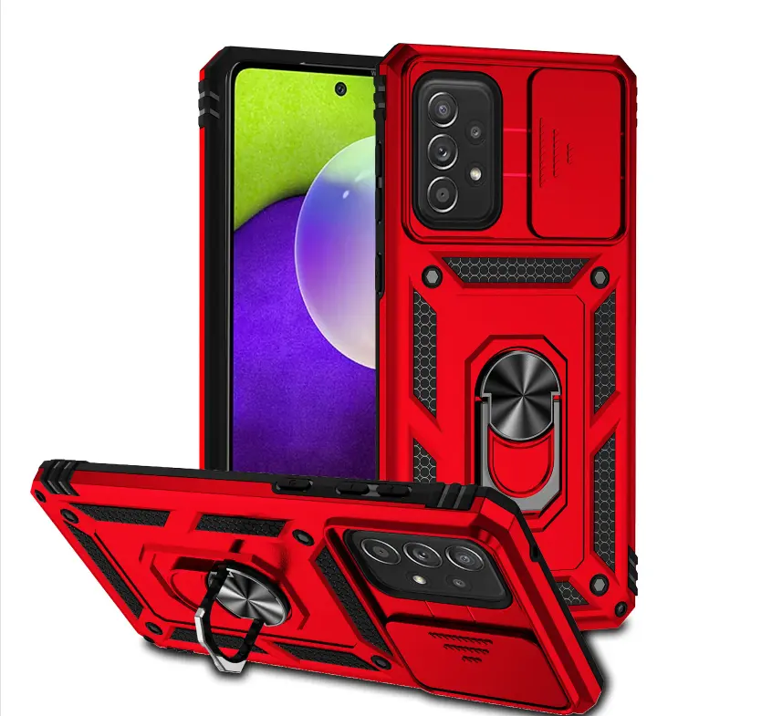 Phone Case For Samsung Galaxy S23 S22 A73 Plus Ultra Grade Sliding Camera Protection Ring Holder Kickstand Shockproof Cover
