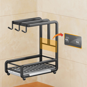 Organisateur d'évier de cuisine avec porte-serviettes et <span class=keywords><strong>bac</strong></span> de récupération d'eau - Fixation adhésive, crochets en acier inoxydable, idéal pour comptoir ou mur - Product Image 4
