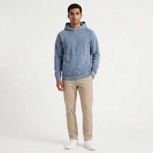 Sweat-shirt à capuche OEM avec côtés vierges logo personnalisé sweat-shirt bleu surdimensionné à capuche vintage doux et lavé à l'acide moins cher - Product Image 1