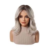 Nouvelle perruque européenne en fibre haute température, gris argenté dégradé, mi-longue, mate, naturellement volumineuse, fabriquée à la machine, 240g, modifiable