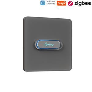 Interrupteur tactile Tuya Zigbee 1 bouton, panneau en verre blanc/gris, norme britannique, pour maison intelligente - Product Image 1