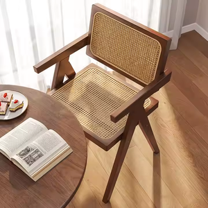 Sedia da pranzo in legno massello con bracciolo in Rattan antico moderno Casual in Rattan con schienale moderno laccato nero - Product Image 2