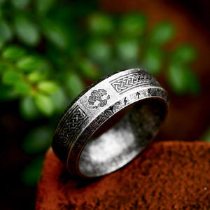MJ Vintage Wholesale Classic Punk Ring Viking Celtic Knot Male Titanium Steel Ring Natural Tree Silver Polish Stainless Steel - Product Image 1