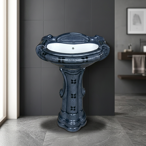Lujoso lavabo de granito cuadrado con pedestal, lavabo de cerámica independiente con almacenamiento para sótano - Product Image 4