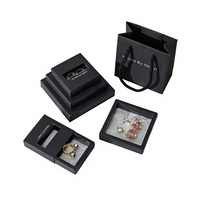 Boîte flottante en carton noir pour bagues, boucles d'oreilles, colliers, avec film PE, pour le rangement et la présentation de bijoux, vente en gros