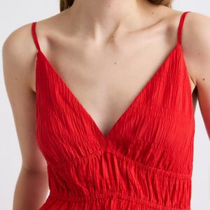 Vestido Maxi Casual Bohemio con Textura Jacquard, Cuello en V, Sin Mangas, Cintura Elástica, Diseño de Parches, Color Sólido, Talla XS para Verano, Nueva Llegada 2025 - Product Image 5