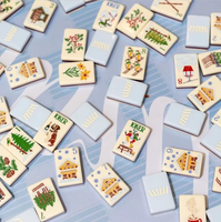 Collection Thème Ski 2026 : Ensemble de Tuiles de Mahjong Américain Bleu Cabane Forestière, Ensemble de Luxe 3 Couches – Cadeau d'Anniversaire ou pour la Famille