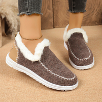 Chaussures plates décontractées pour femmes, doublées de fourrure, en feutre, avec col en peluche, chaudes pour l'hiver, style mocassins tendance