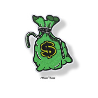 Patch en feutre brodé personnalisé thermocollant, motif billet de banque, sac à monnaie, dessin animé amusant, pour veste, vêtement, sac à dos, faible MOQ, OEM, vente en gros