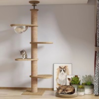 Arbre à chat en bois à 3 niveaux de 265 cm, avec griffoir en sisal naturel, robuste, capacité de 20 kg, hauteur réglable pour grands chats d'intérieur - Vente en gros