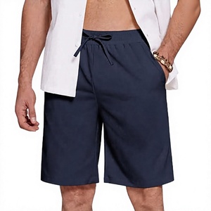 Shorts Bermuda pour Homme Bleu Marine Couleur Unie Taille à Cordon Tissu Oxford Coton Décontracté Taille Moyenne avec Poches - Product Image 1