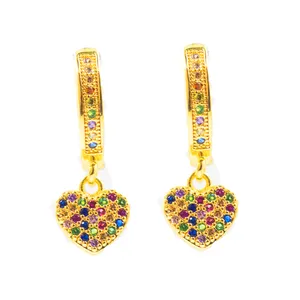 ladies jeweries and earing 2024 factory wholesale cz rainbow heart cute hoop earrings