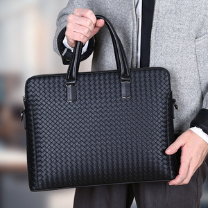 Fashion Men Handbag Business Woven Crossbody Briefcase PU Leather Horizontal Laptop <b>Document</b> <b>Bag</b> Trendy Men Computer File <b>Bag</b> Cu - Product Image 3
