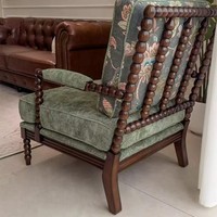 Dekorativer Wohnzimmer-Sessel mit Gemischtem Blumenmuster, Stoffbezug und Massivholz-Spindelgestell