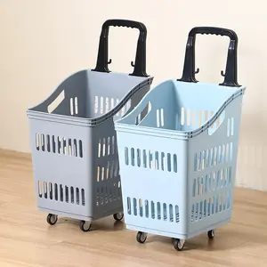 cestos de compras de plástico de grande capacidade com rodas