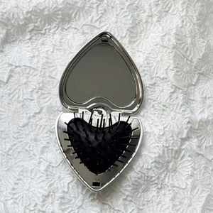 Customized Logo Printed Pocket Compact Folding Brush with <b>Mirror</b> Heart <b>Foldable</b> Portable Hair Brush with Keychain Cute Bag Charm - Product Image 3