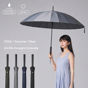 190T Pongee Fabric OEM UPF50+ UV Protective 24 Ribs <b>Windproof</b> 60mph Automatic Open Japanese Style Straight <b>Umbrella</b> With Logo - Product Image 1