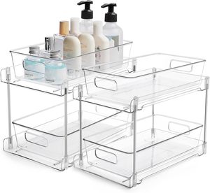 Organisateur de rangement de salle de bain à 2 niveaux en plastique transparent, écologique et durable, pour sous-évier ou comptoir de vanité, double capacité de rangement - Product Image 3