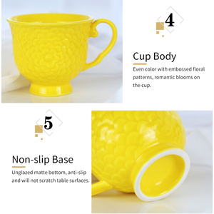 Tasse à café et soucoupe en céramique gaufrée - Glaçure colorée tournesol doré avec contour doré - Product Image 6