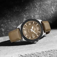 Montre NAVIFORCE de luxe pour homme, boîtier en acier inoxydable, quartz, étanche 3ATM, bracelet en cuir classique, style business