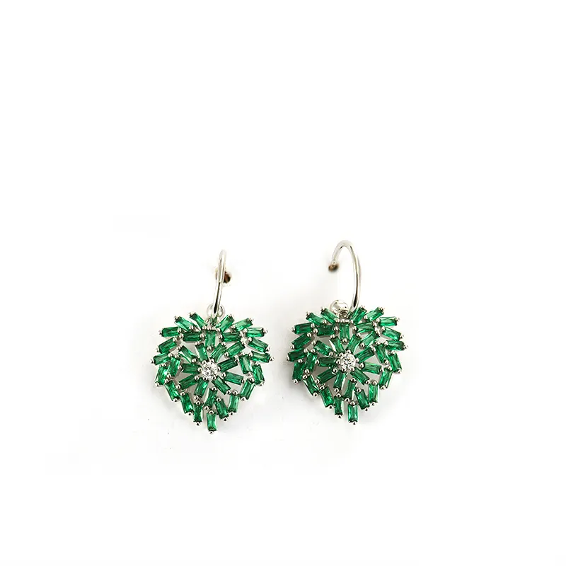 Luxury Jewelry Sets Hot Trendy Love Heart Baguette Diamond Pendant Necklace Earrings Sets