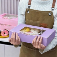 Boîte à donuts personnalisée pliable en carton ivoire avec fenêtre pour présentation alimentaire en boulangerie