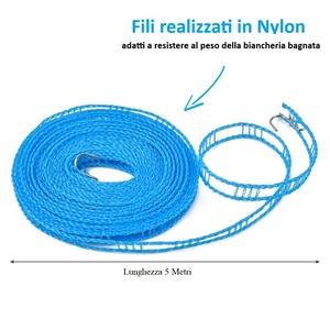 Corde à <span class=keywords><strong>linge</strong></span> en nylon de 5 mètres, verte, bleue, rose, résistante au vent, pour séchage extérieur - Product Image 2