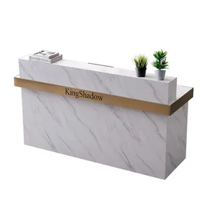 Kingshadow receptor moderno de mesa, receptor de beleza, mesa de dinheiro, contador de mesa, móveis de escritório com adesivo de mármore de metal