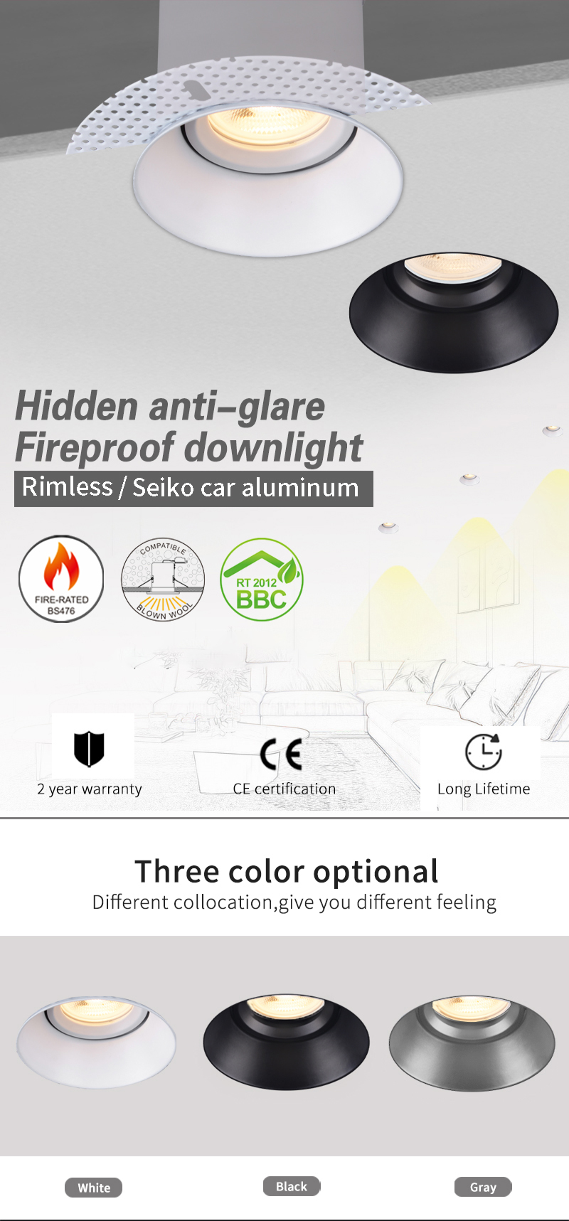 Ip65 Fire Rated Gu10 Downlights Anti Glare 125mm White Adjustable 2 Year Warranty