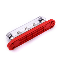 Barre omnibus 4 bornes M8 150-300A, bloc de distribution d'alimentation CC avec couvercle transparent et base rouge pour système solaire de camping-car, yacht, bateau