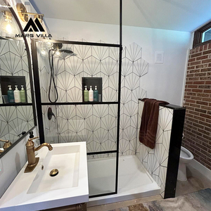 Niche de <span class=keywords><strong>douche</strong></span> de style italien Mars Villa <span class=keywords><strong>avec</strong></span> <span class=keywords><strong>porte</strong></span> <span class=keywords><strong>coulissante</strong></span> en verre trempé pour hôtels/appartements, petites salles de bain (séparation sec/humide) - Product Image 2