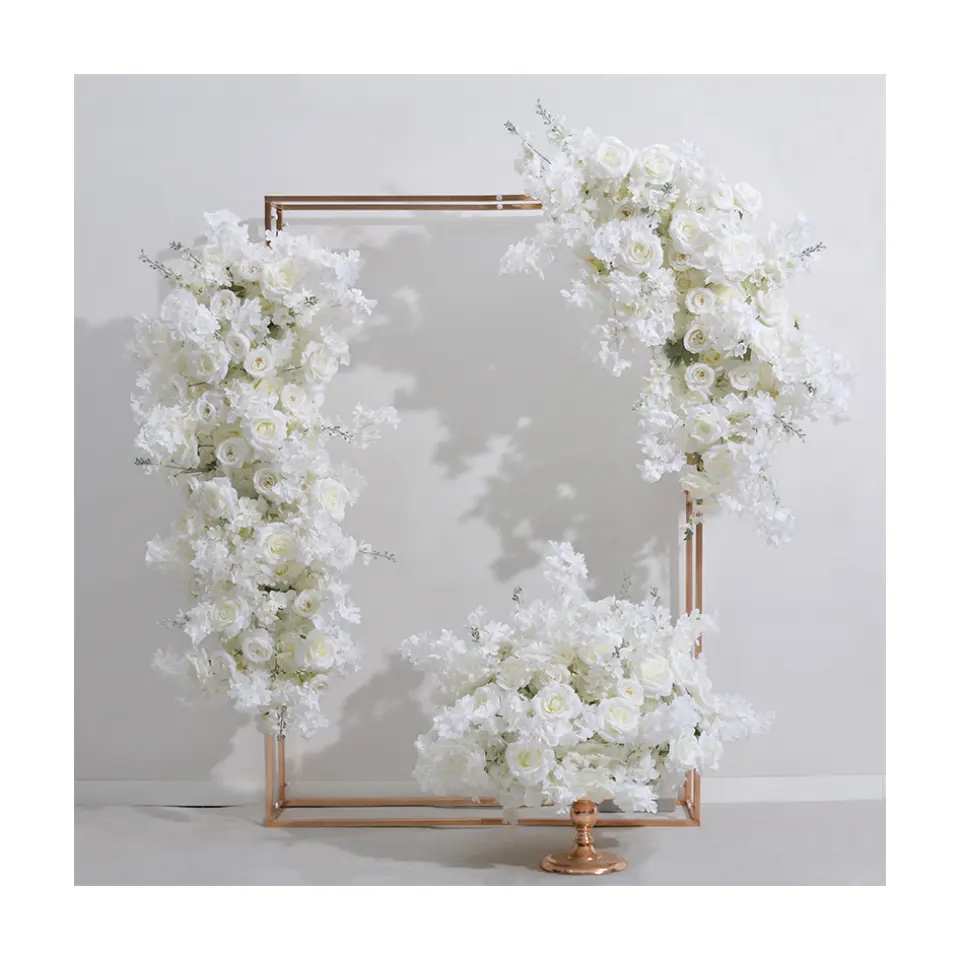 Blanc mariage Floral fleurs artificielles douche nuptiale toile de fond décoration arc Floral Art scène fond fleur décor