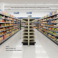 Système d'étagères de supermarché à double face en métal de taille standard avec finition thermolaquée, robuste, pour magasin