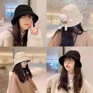 <b>Cute</b> Plush <b>Bear</b> Bucket Hat For Women Korean Style Cartoon Fashion Autumn Spring Casual Wear Fleece Material Adult Female Hat - Product Image 4