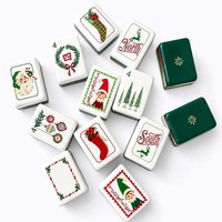 Set Mahjong Akrilik Amerika yang Indah dengan Cetakan Natal, Ubin Mah Jong Bermotif, Hadiah Unik untuk Penggemar Mahjong