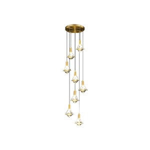 Candelabro de cobre Lámpara bar mesita de noche comedor forma de triángulo Cristal simple luz colgante para escaleras - Product Image 6