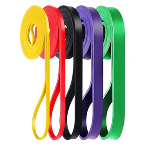 Bandes de résistance longues beiges pour l'entraînement des hommes et des femmes - Ensemble de 5 bandes de traction - Ensemble de bandes de résistance pour l'entraînement à domicile - Product Image 1