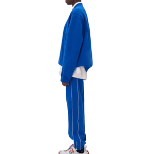 Haute qualité Vintage bleu couleur unie 500 GSM pull à capuche décolleté croisé nouvelle étiquette tissée personnalisée à la mode impression bouffée à capuche - Product Image 6