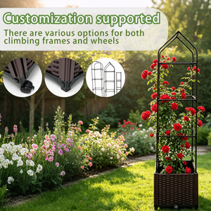 16*16*72 Inches Easy Assembly Self-Watering Elevated Garden Raised Bed <b>Plastic</b> Rattan <b>Planter</b> Box with PE-Coated Metal Trellis - Product Image 3