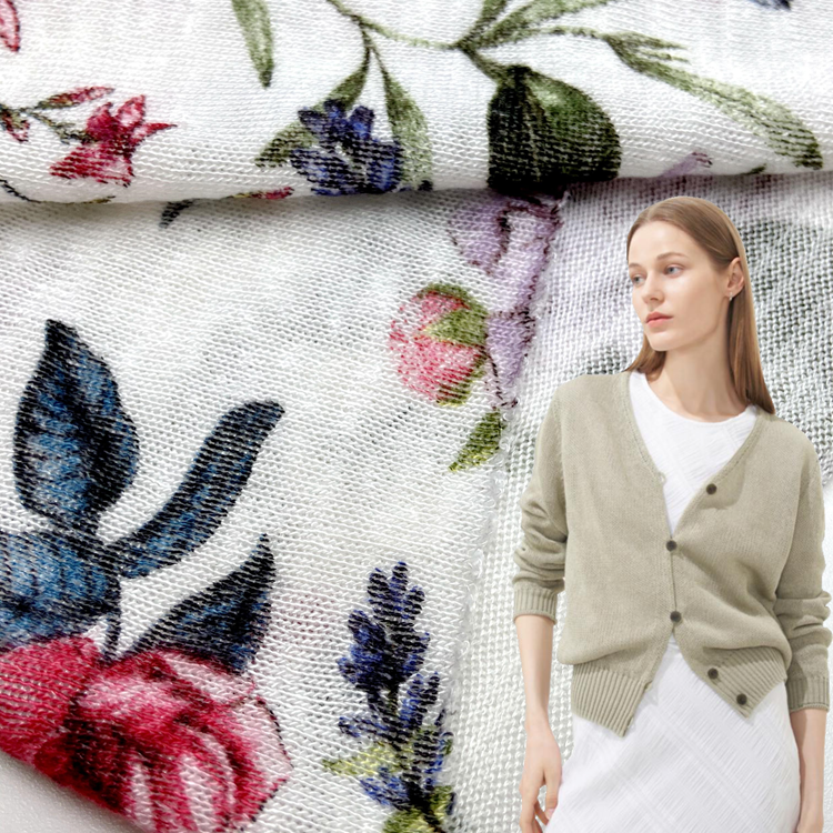 Оптовая продажа, 65 вискоза, 35 полиэстер, индивидуальный цветочный дизайн, трикотажная ткань для свитеров и кардиганов