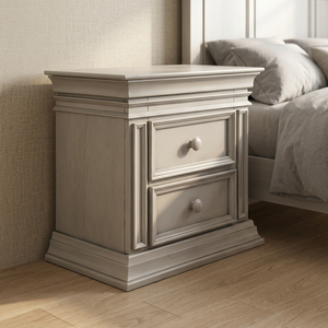 Mesita de Noche Moderna de Roble con 2 Cajones - Cómoda de Madera Maciza Gris Ceniza para el Dormitorio - Product Image 3