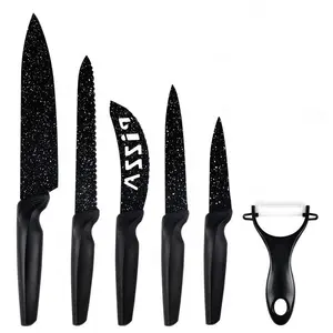 Хит продаж, набор из 6 антипригарных ножей с черным покрытием, лезвие из нержавеющей стали, Профессиональный кухонный нож с подарочной коробкой