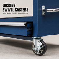 Chariot à outils robuste sur roulettes, armoire à outils industrielle en acier bleu avec plan de travail en bois pour garage et atelier