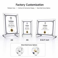Cadre vertical en acrylique pour certificats de récompenses de bureau |   Support de présentation de diplôme transparent moderne, porte-plaque