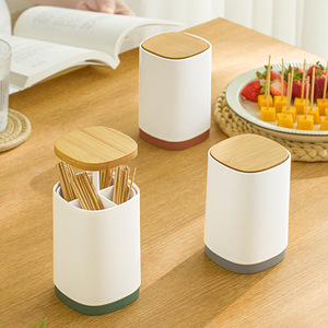 Japanese Style Toothpick Holder With Bamboo Lid Circular Design Eco-Friendly Bathroom Storage For Cotton Swabs And Dental Floss - Product Image 3