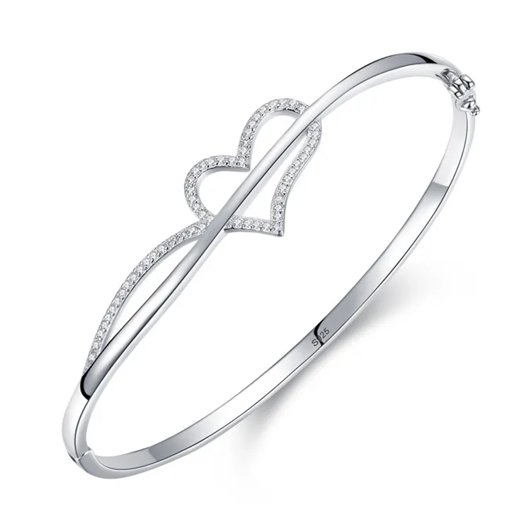 Fashion Love Heart Bracelets Bangles 925 Sterling Silver Crystal Charm Bracelets For Women Girls